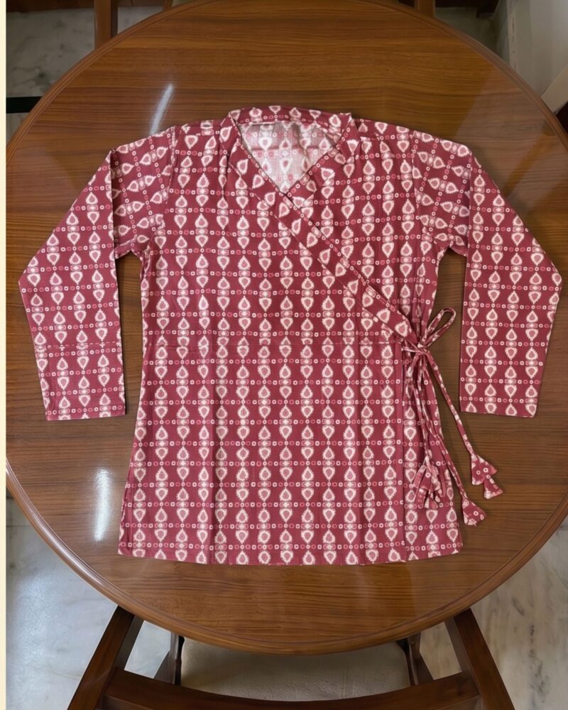 Men's Traditional Red Cotton Flower Printed Bagal Bandi | Pure Organic Cotton Ethnic Angrakha Kurta | Traditional Vrindavan Festive Wear Side-Tie Jacket for Men (Copy) (Copy) (Copy)