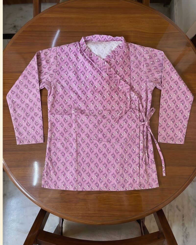 Men's Traditional Purple Cotton Flower Printed Bagal Bandi | Pure Organic Cotton Ethnic Angrakha Kurta | Traditional Vrindavan Festive Wear Side-Tie Jacket for Men (Copy)