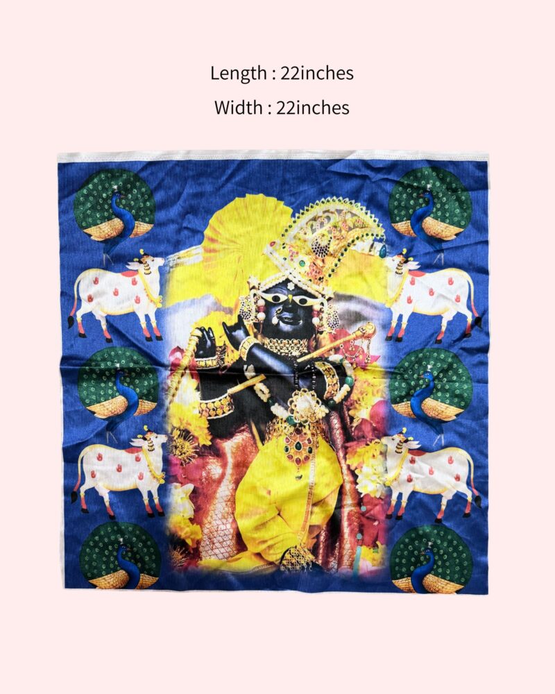 Premium Shri Radharaman Ji Printed Fabric Altar Cloth (22x22 Inch) | HD Digital Print on Smooth Synthetic Polyester Fabric | Vrindavan Thakur Ji Temple Background Backdrop Decor