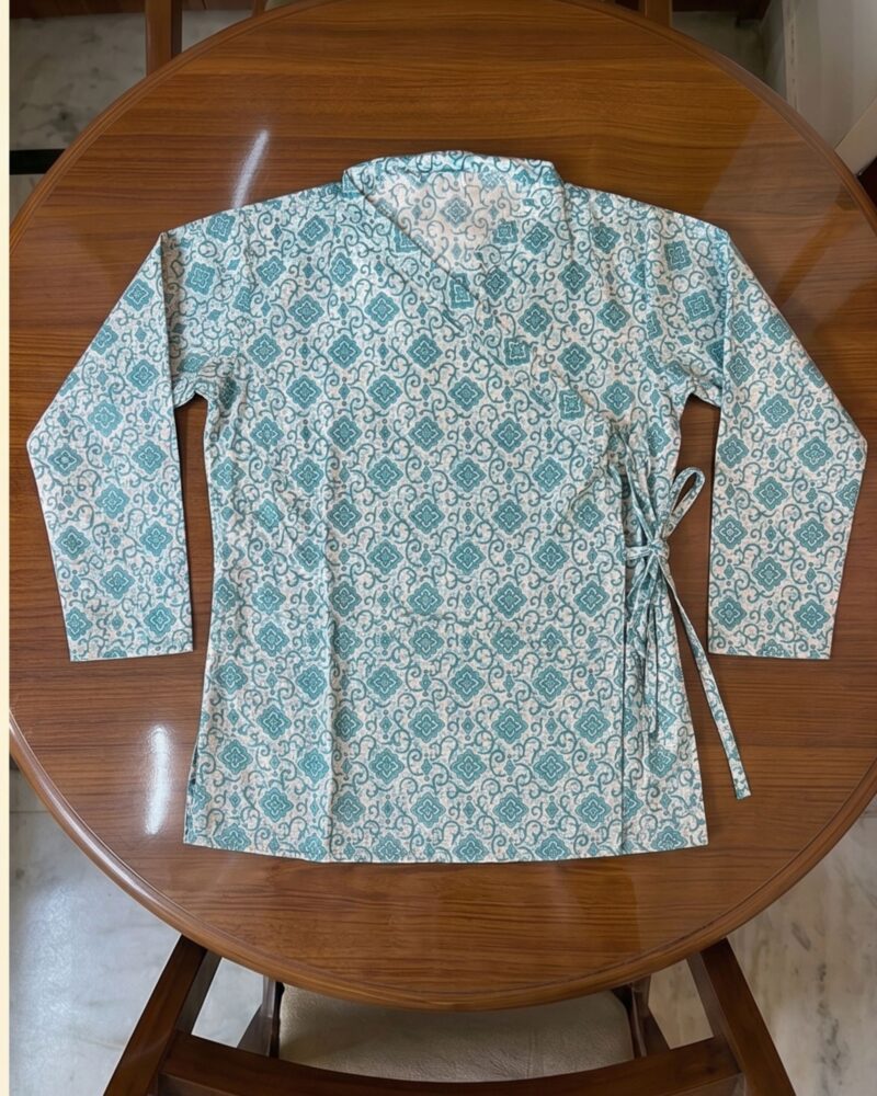 Men's Traditional Blue Cotton Flower Printed Bagal Bandi | Pure Organic Cotton Ethnic Angrakha Kurta | Traditional Vrindavan Festive Wear Side-Tie Jacket for Men (Copy) (Copy)